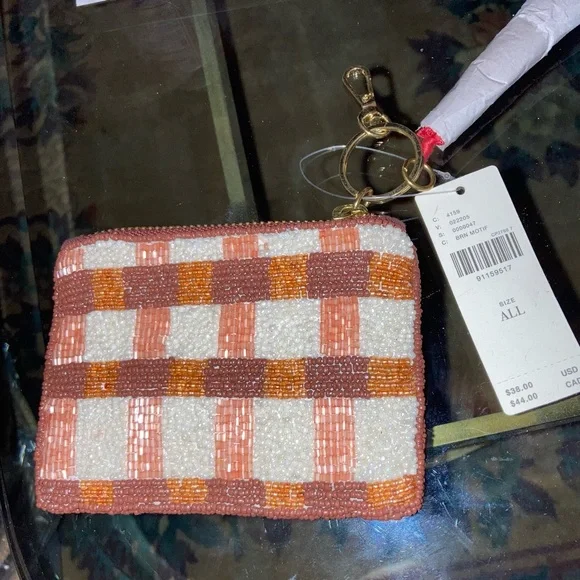 NWT Anthropologie beaded coin purse cherries on plaid. Sold out. - Picture 4 of 4
